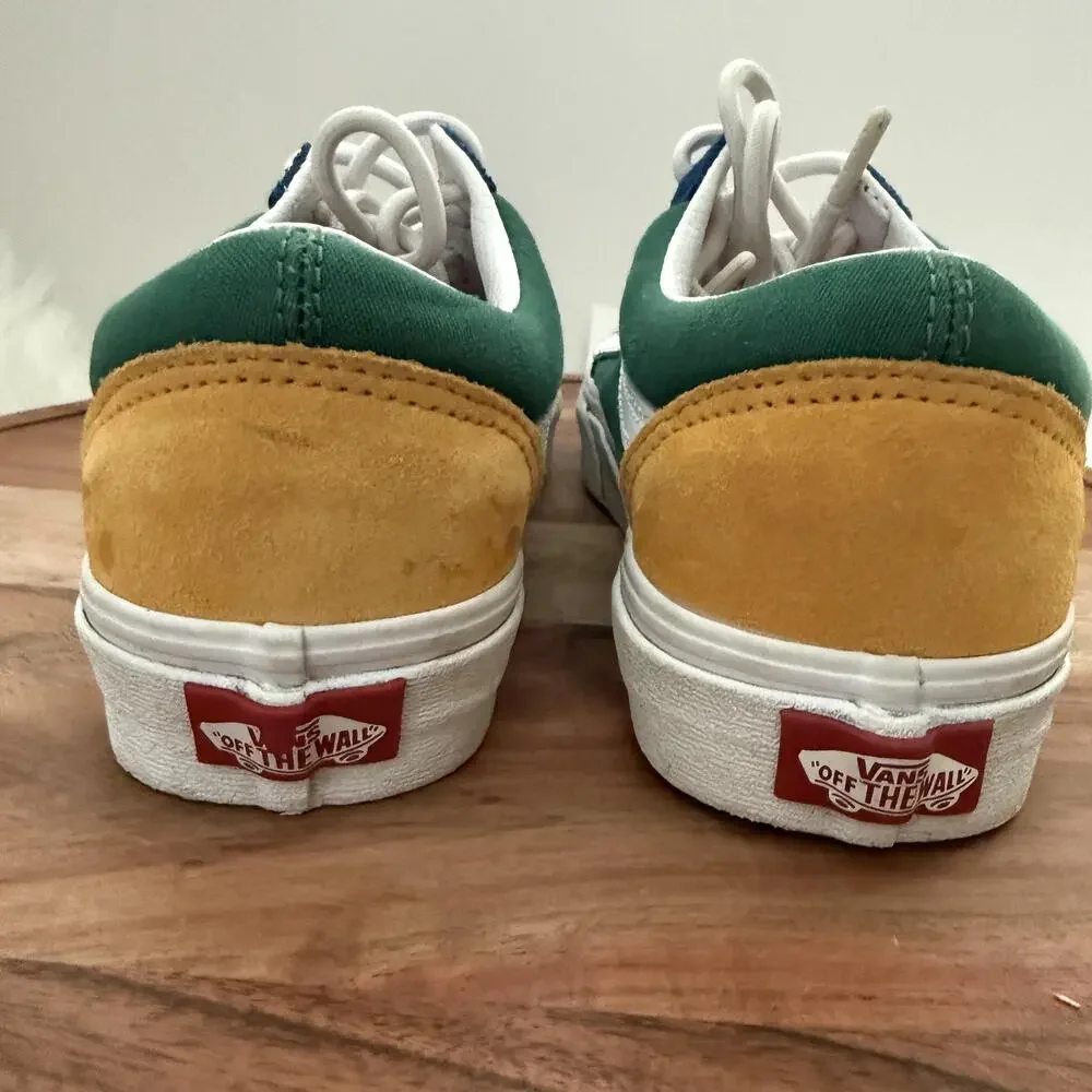 Vans Old Skool Shoes Mens Size 6 Womens 7.5 Blue Green Yellow Suede Canvas Skate